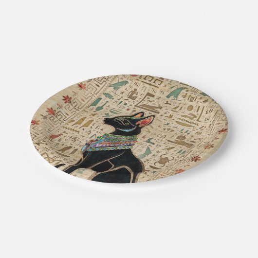 Ägyptische Katze - Bastet auf Papyrus Pappteller (Schrägansicht)
