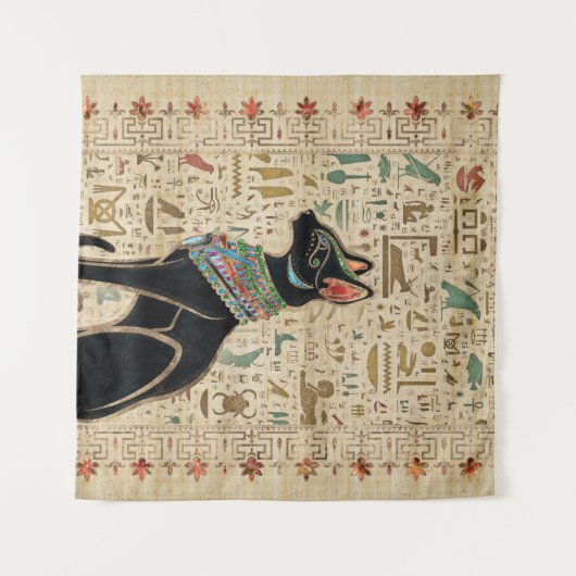 Ägyptische Katze - Bastet auf Papyrus Wandteppich (Vorderseite (Horizontal))