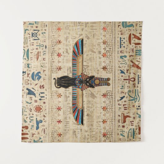 Ägyptische Katze - Bastet auf Papyrus Wandteppich (Vorderseite (Horizontal))