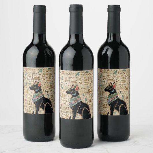 Ägyptische Katze - Bastet auf Papyrus Weinetikett (Flaschen)