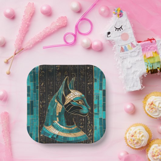 Ägyptische Katze Goddess Bastet - Mosaikkunst Pappteller (Party)