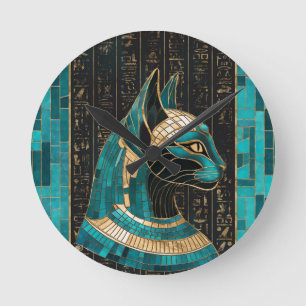 Ägyptische Katze Goddess Bastet - Mosaikkunst Runde Wanduhr