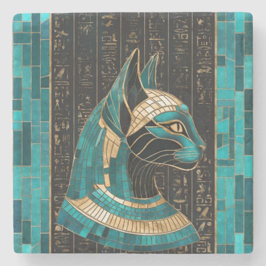 Ägyptische Katze Goddess Bastet - Mosaikkunst Steinuntersetzer (Vorderseite)
