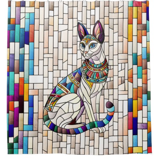 Ägyptische Katze - Mosaikkunst Duschvorhang (Vorderseite)