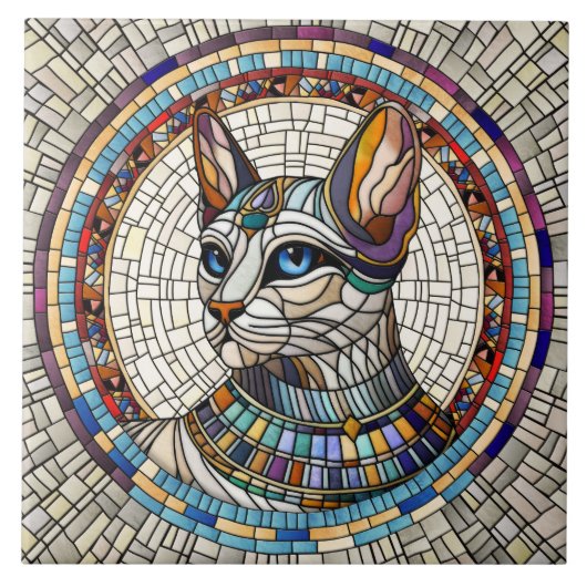 Ägyptische Katze - Mosaikkunst Fliese (Vorderseite)