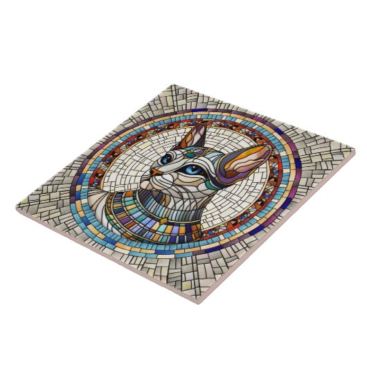 Ägyptische Katze - Mosaikkunst Fliese (Seite)