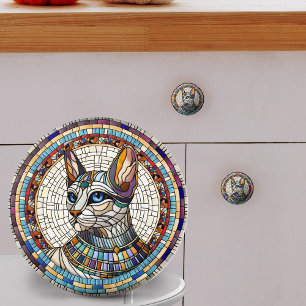 Ägyptische Katze - Mosaikkunst Keramikknauf