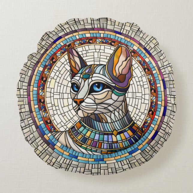 Ägyptische Katze - Mosaikkunst Rundes Kissen (Vorderseite)