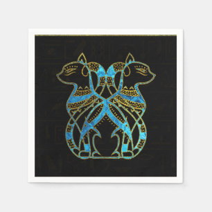 Ägyptische Katzen-Gold und blaues Buntglas Serviette
