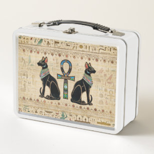 Ägyptische Katzen und Knöchelkreuz Metall Brotdose