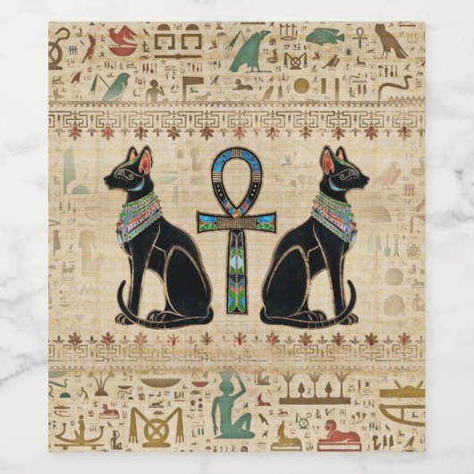 Ägyptische Katzen und Knöchelkreuz Weinetikett (Einzelnes Label)