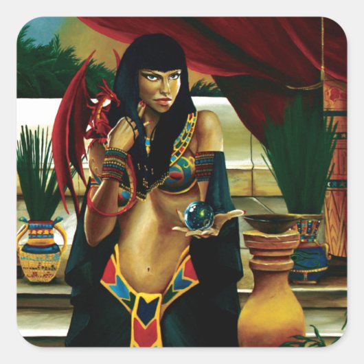 Ägyptische Königin Cat Dragon Quadratischer Aufkleber (Vorderseite)