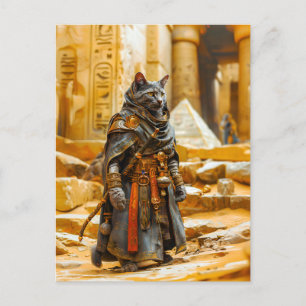 Ägyptische Kriegerkatze in Royal Armor Postkarte