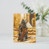 Ägyptische Kriegerkatze in Royal Armor Postkarte (Stehend Vorderseite)