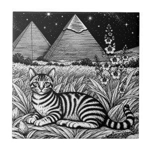 Ägyptische Mau-Katze unter den Pyramiden Fliese