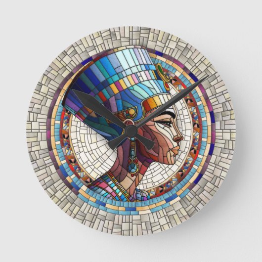 Ägyptische Nefertiti - Mosaikkunst Runde Wanduhr (Vorderseite)