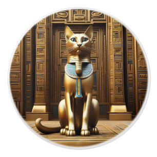 Ägyptische Pharao-Katze, Gold, Keramikknauf