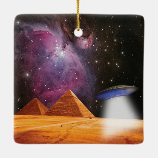 Ägyptische Pyramiden Gizeh trifft Raum und UFO Keramikornament (Rückseite)