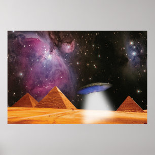 Ägyptische Pyramiden Gizeh trifft Raum und UFO Poster