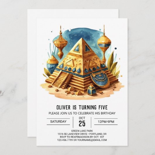 ägyptische Pyramiden zum Geburtstag Einladung (Vorne/Hinten)