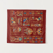 Ägyptische Schriftzeichen und Gottheiten auf rot Wandteppich (Vorderseite (Horizontal))