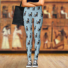 Ägyptische Schwarze Katze Gemustert Dusty Blue Leggings