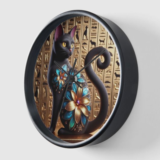 Ägyptische schwarze Katze Uhr (Winkel)