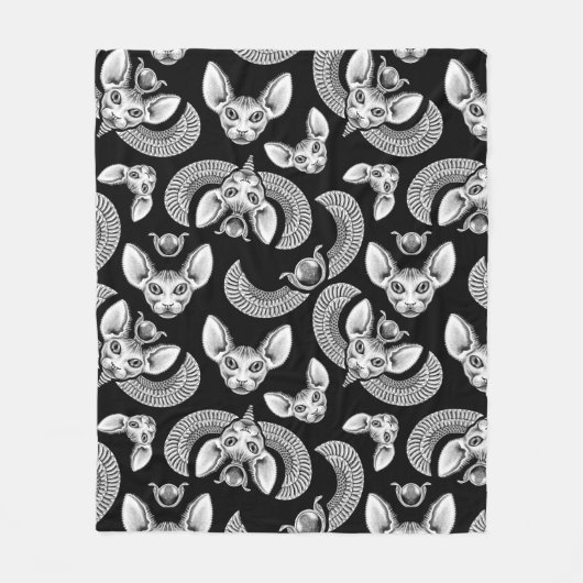 Ägyptische Sphinx Katze liebt schwarz-gotisch Fleecedecke (Vorderseite)