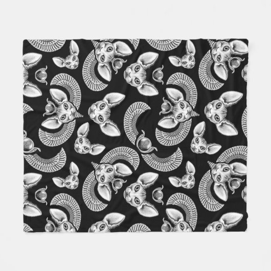 Ägyptische Sphinx Katze liebt schwarz-gotisch Fleecedecke (Vorderseite (Horizontal))