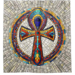 Ägyptischer Ankh Cross-Mosaik Art Duschvorhang