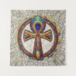 Ägyptischer Ankh Cross-Mosaik Art Wandteppich
