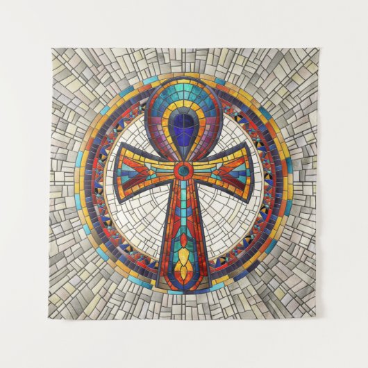 Ägyptischer Ankh Cross-Mosaik Art Wandteppich (Vorderseite)