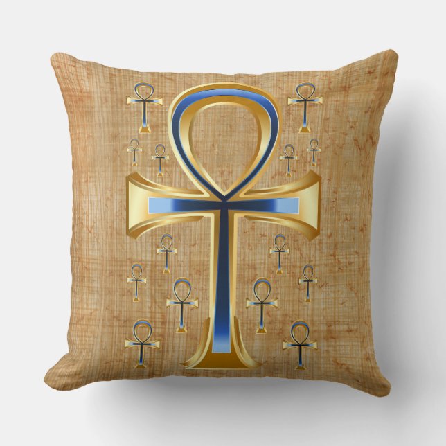 Ägyptischer Ankh - Gold und Blue Design Kissen (Vorderseite)