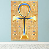 Ägyptischer Ankh - Gold und Blue Design Leinwanddruck (Insitu (Holzboden))