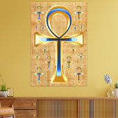 Ägyptischer Ankh - Gold und Blue Design Leinwanddruck (Insitu (Wohnzimmer))