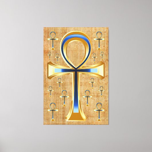 Ägyptischer Ankh - Gold und Blue Design Leinwanddruck (Vorderseite)