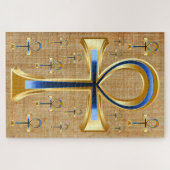 Ägyptischer Ankh - Gold und Blue Design Puzzle (Horizontal)