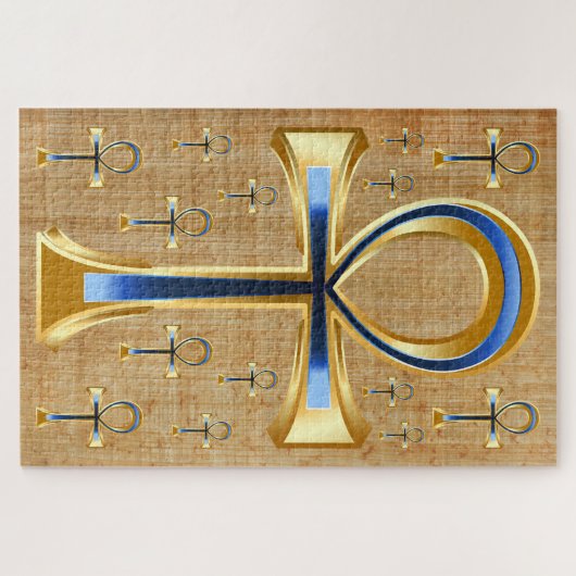 Ägyptischer Ankh - Gold und Blue Design Puzzle (Horizontal)