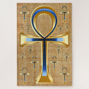 Ägyptischer Ankh - Gold und Blue Design Puzzle