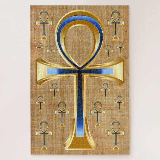 Ägyptischer Ankh - Gold und Blue Design Puzzle (Vertikal)