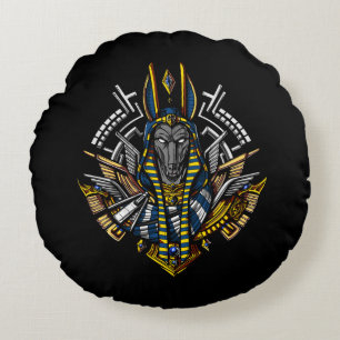 Ägyptischer Gott Anubis Ancient Wolf Pharaoh Rundes Kissen