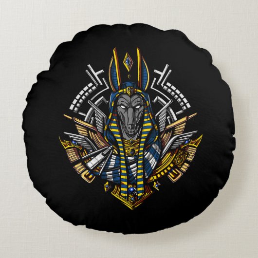 Ägyptischer Gott Anubis Ancient Wolf Pharaoh Rundes Kissen (Vorderseite)