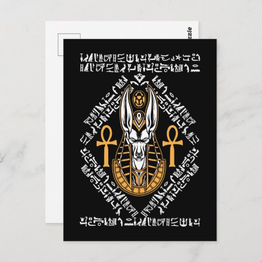 Ägyptischer Gott Anubis Ankh Ägypten Hieroglyphen Postkarte (Vorne/Hinten)