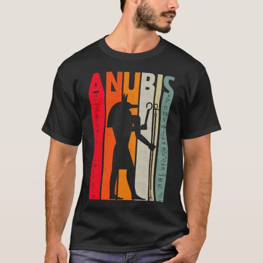 Ägyptischer Gott Anubis Retro Ägypten Hieroglyphen T-Shirt (Vorderseite)