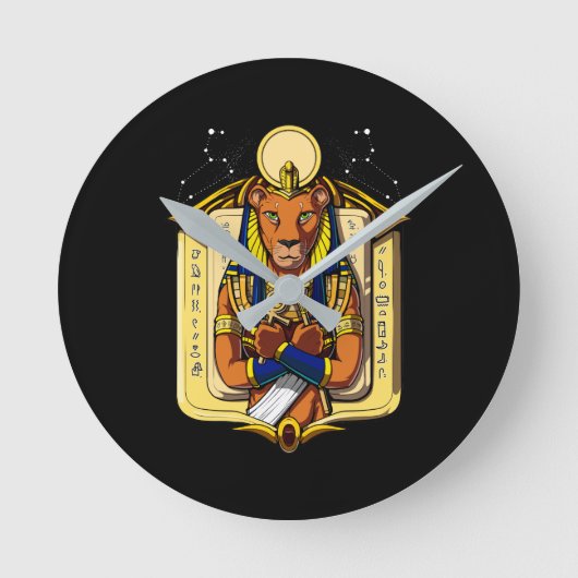 Ägyptischer Göttin-Löwin Sekhmet Gott Bastet Runde Wanduhr (Vorderseite)
