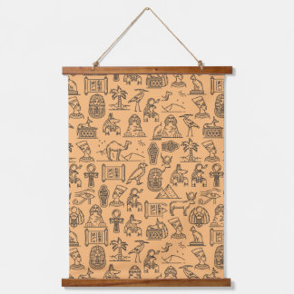 Ägyptischer Hieroglyphensymbol-Hintergrund Wandteppich Mit Holzrahmen