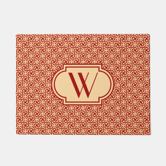 Ägyptischer Kachelmaroon und Pfirsich mit Monogram Fußmatte (Vorderseite)