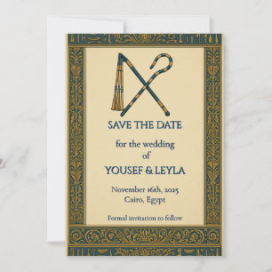 Ägyptischer Krummstab & Flegel aus Gold zur Hochze Save The Date