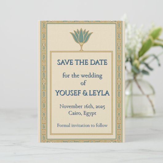 Ägyptischer Lotus-Gold Save the Date (Stehend Vorderseite)