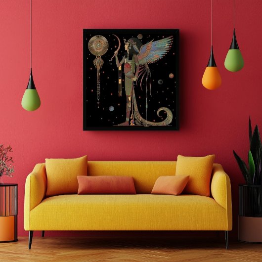 Ägyptischer Mond Gott Khonsu Rainbow Black Abstrak Poster